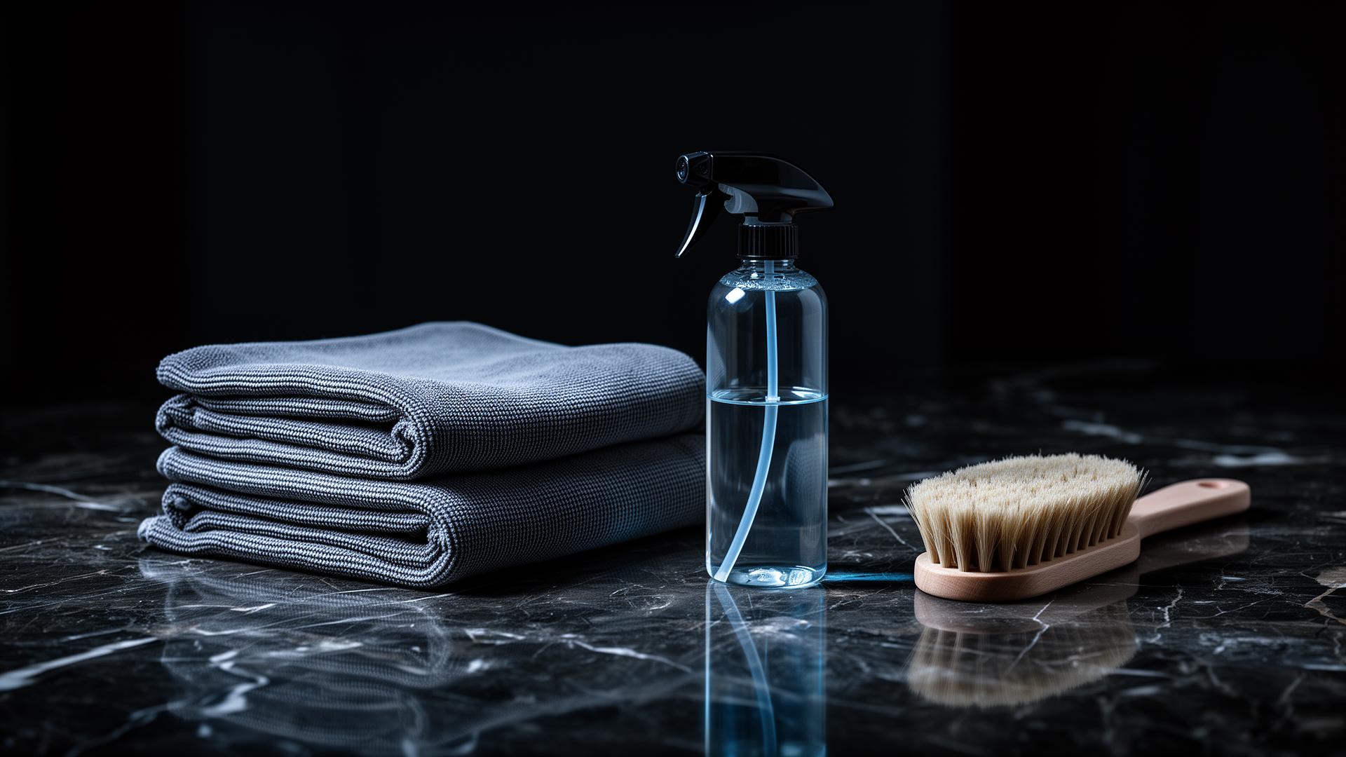 Cleaning tools on dark marble